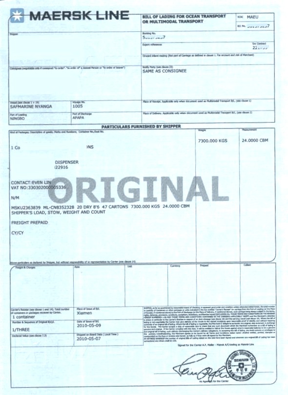 dokumen Bill Of Lading (B/L)